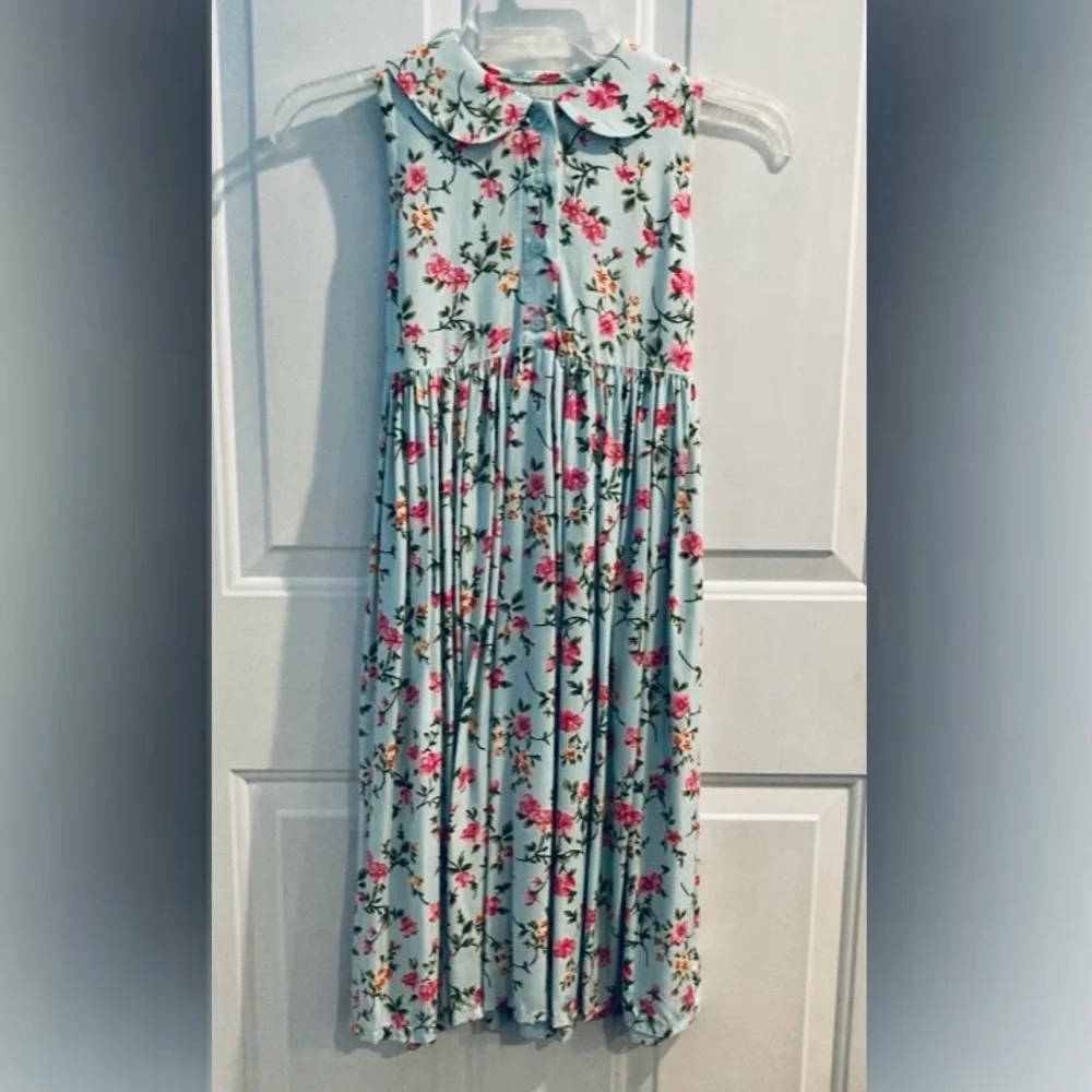NWT Vintage The Children’s Place Pale Aquamarine Print Midi length dress, 6X-7 - Picture 3 of 7